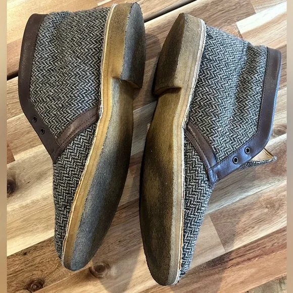 Clark’s Harris Tweed Desert Boots Chukka Wool Herringbon Leather US 12 - Picture 2 of 9